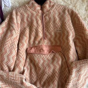 Rip Curl Peach and Cream Sherpa Half-Zip Pullover Jacket